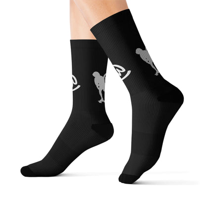 Black Sublimation Socks with White Graphic Skate Crew Socks