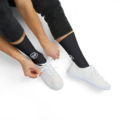 Black Sublimation Socks with White Graphic Skate Crew Socks