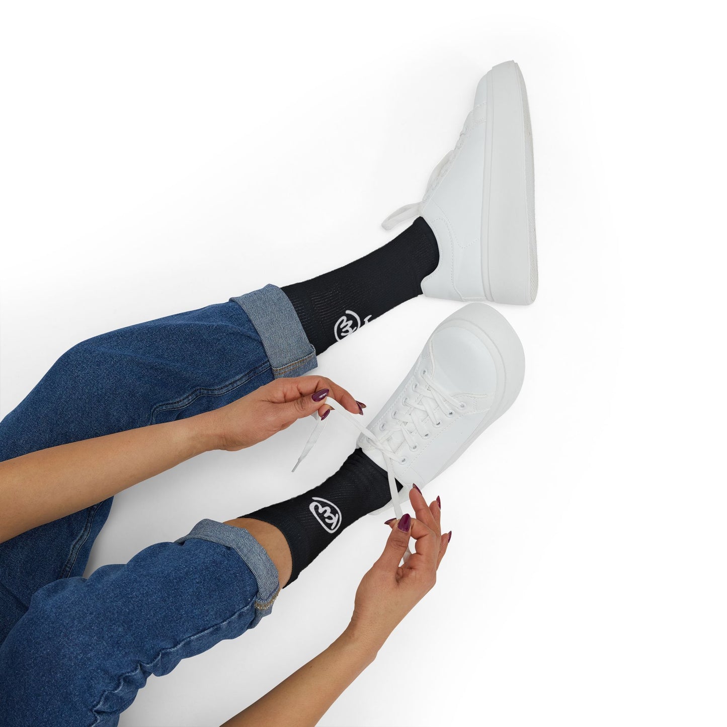 Black Sublimation Socks with White Graphic Skate Crew Socks